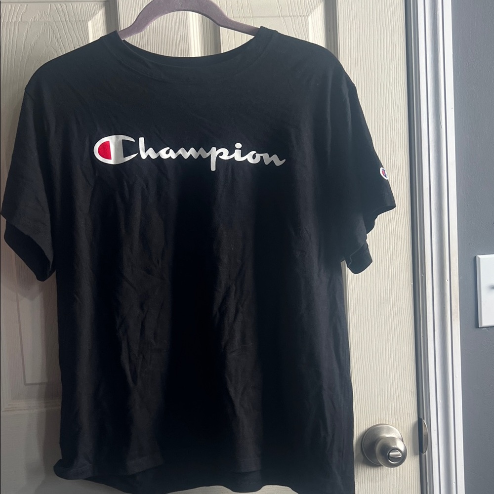 Champion Black Tee with Iconic Logo